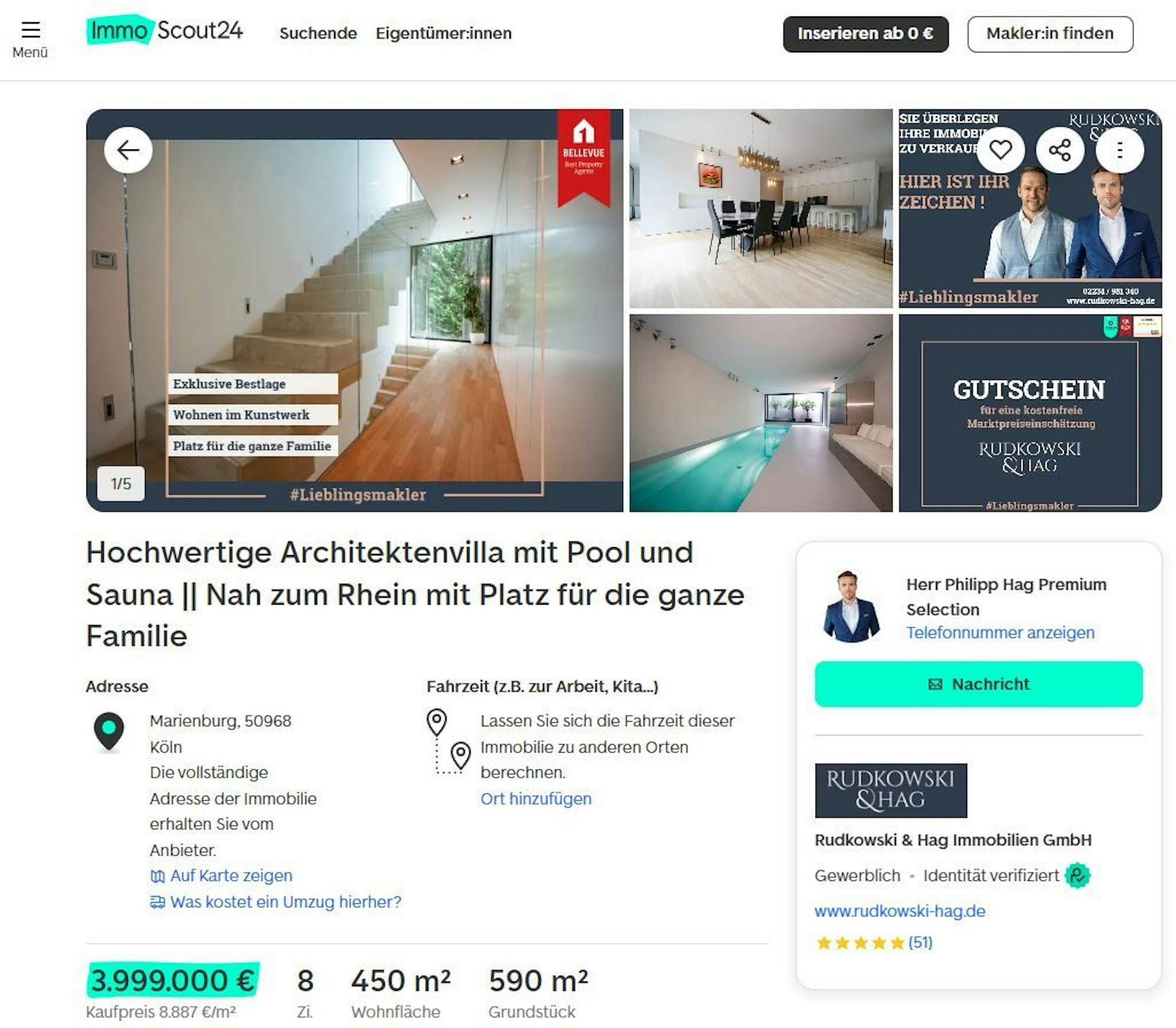 Die Villa von Bibi und Julian Claßen in Köln steht zum Verkauf.