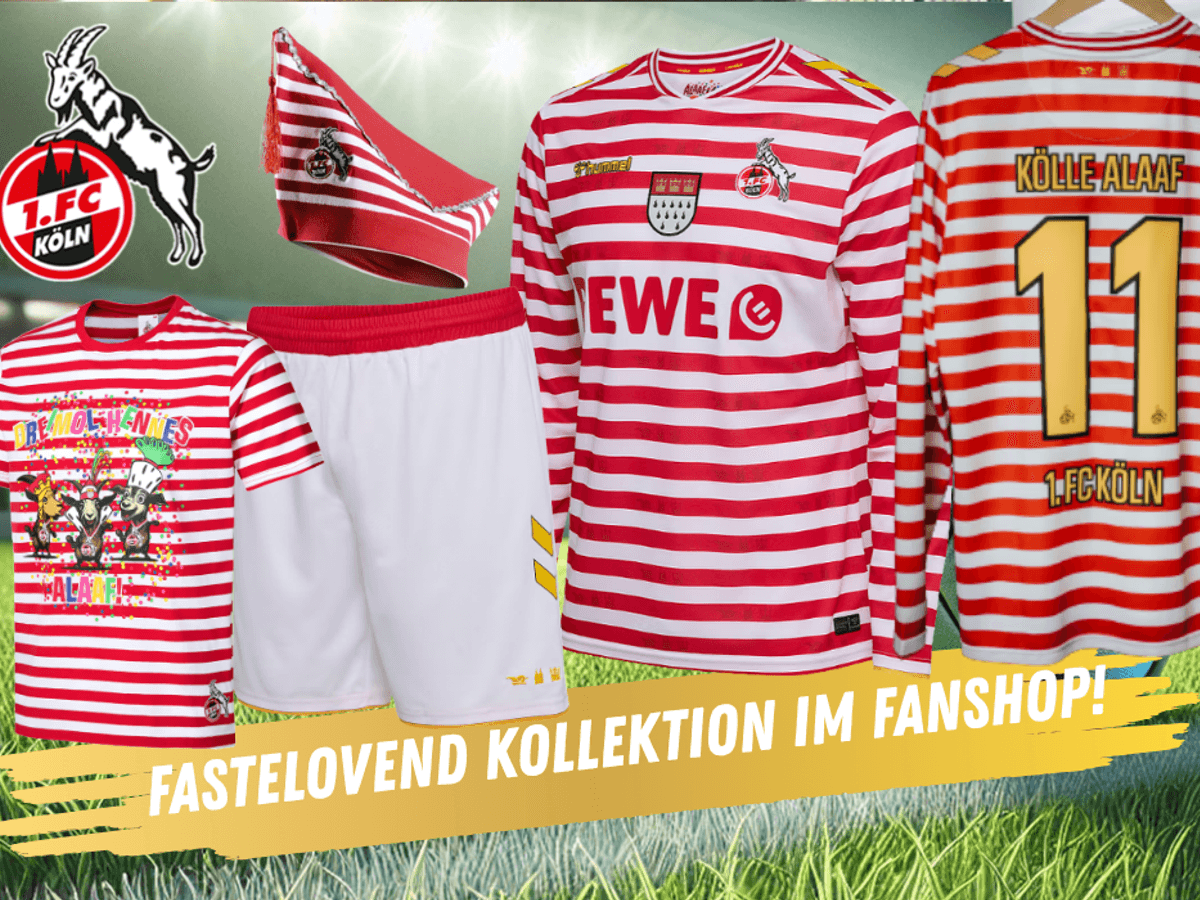 Auf dem Bild wird die neue Fastelovend Kollektion des 1. FC KÖLNS in Szene gesetzt.