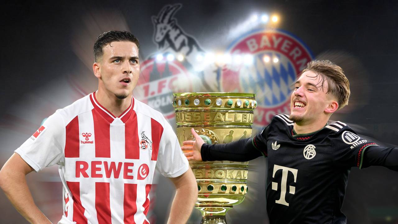 Fotomontage mit Said El Mala und Lennart Karl und dem DFB-Pokal.