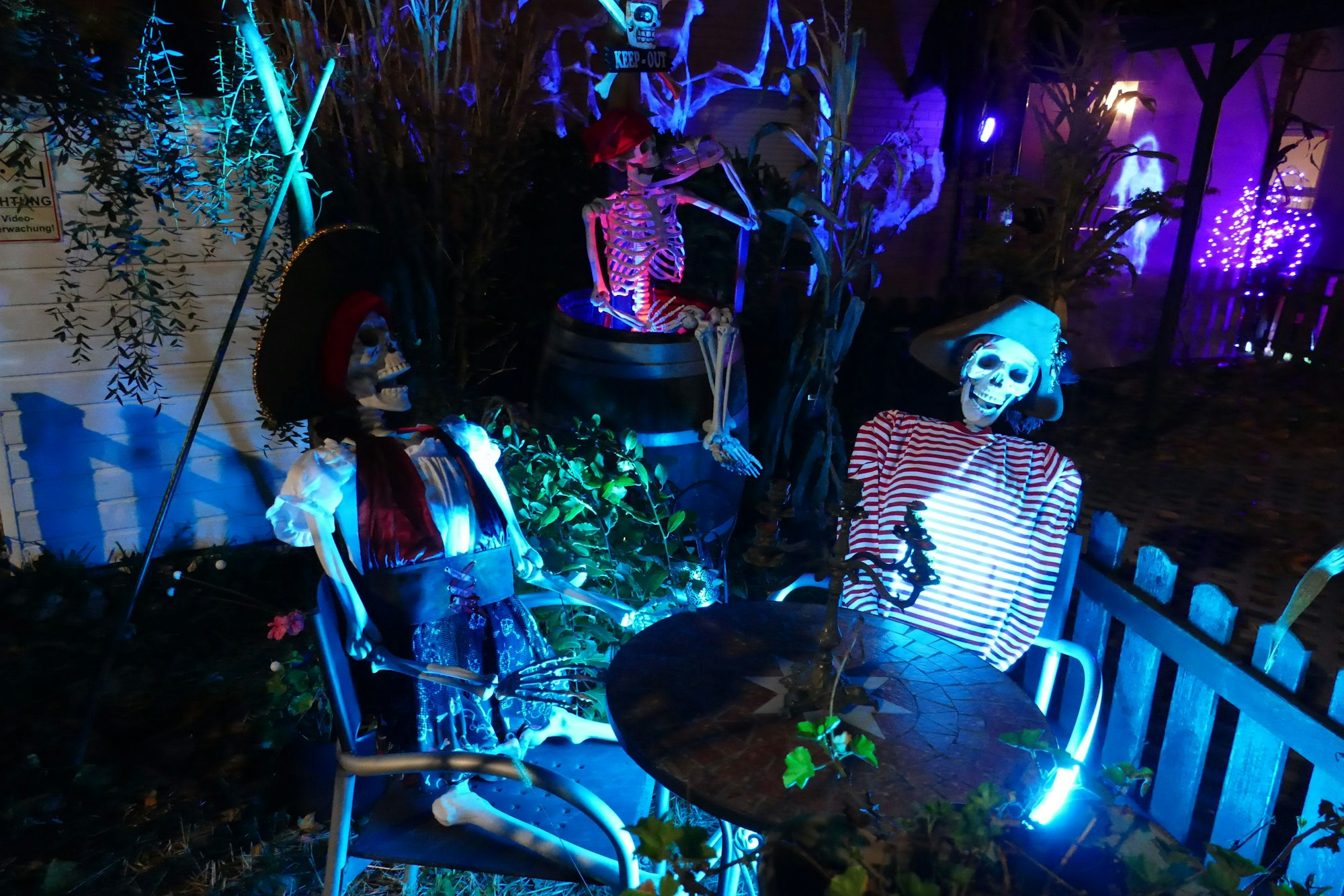 Im Garten hat Familie Korsch ein wahres Grusel-Arsenal aufgefahren.
