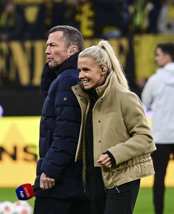 Lukas Kwasniok, Lothar Matthäus und Julia Simic beim Sky-Interview vor dem Spiel des 1. FC Köln bei Borussia Dortmund.