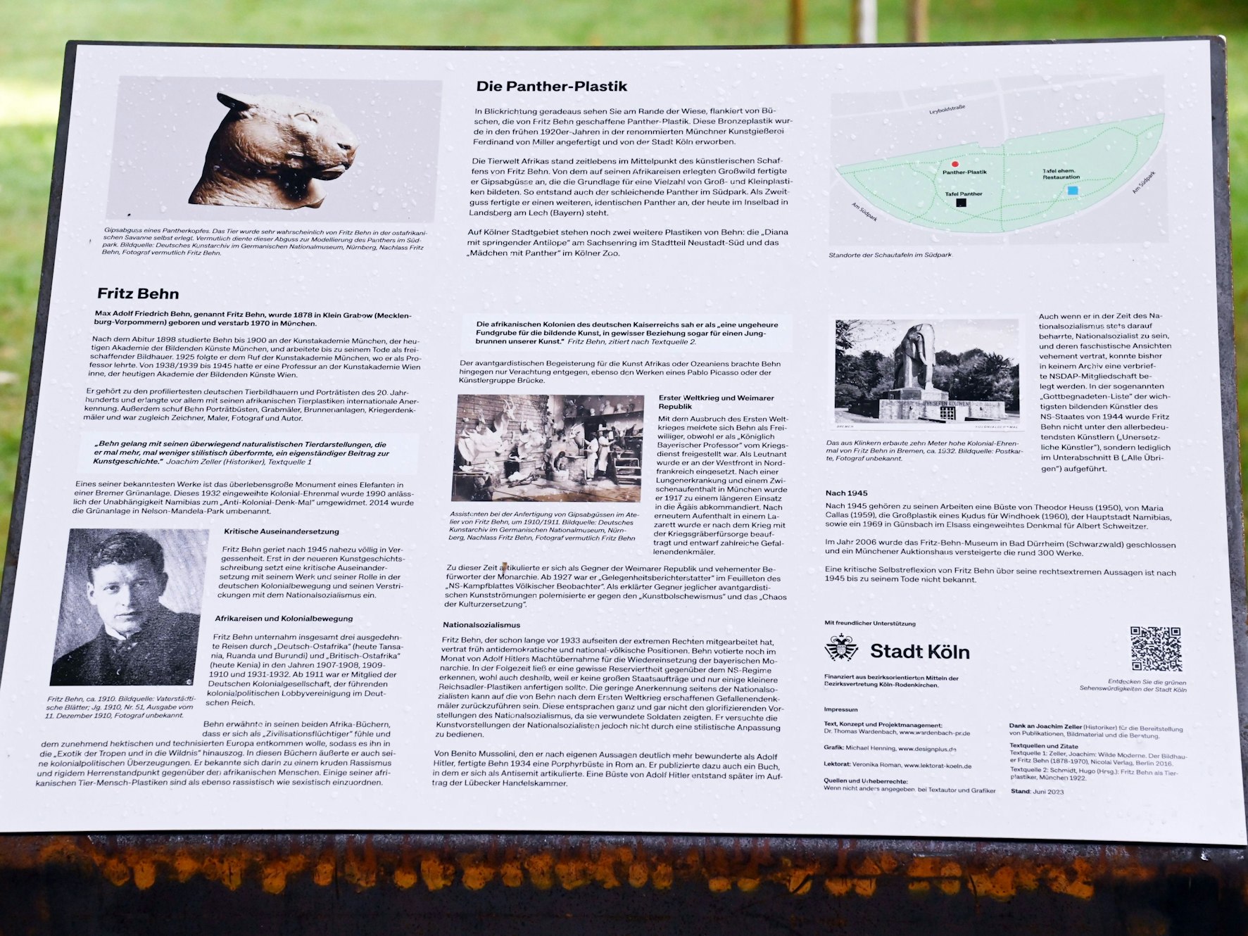 Die Tafel über Fritz Behn im Marienburger Südpark.