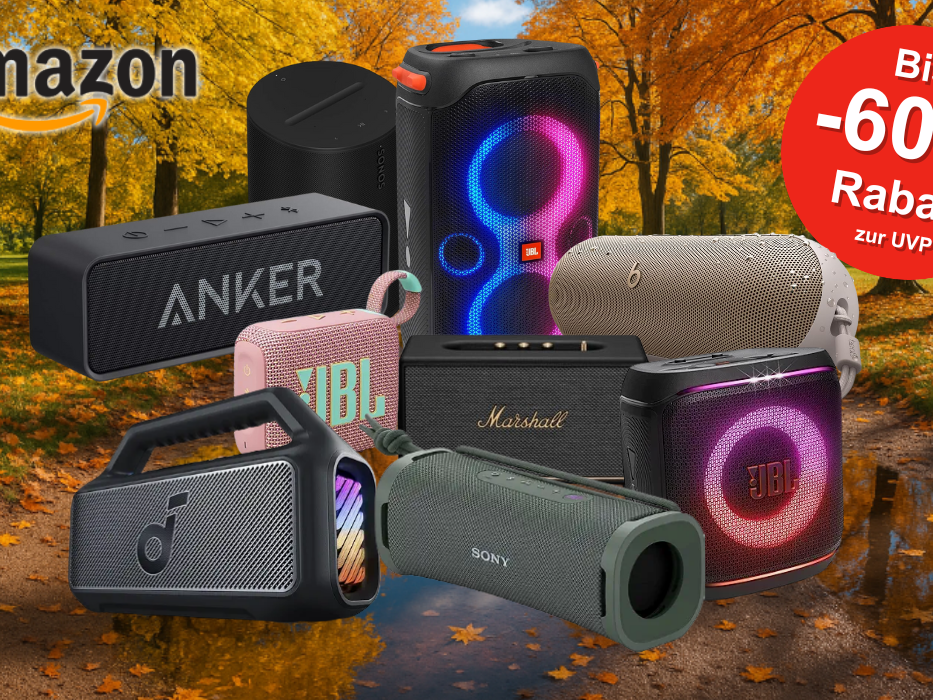 Auf dem Bild sind ganz viele unterschiedliche Bluetooth Musikboxen zu sehen.