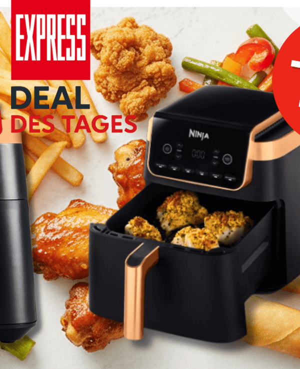 Die Ninja Heißluftfritteuse MAX PRO im eleganten Schwarz/Kupfer-Design: 6,2 L Fassungsvermögen und bis zu 75 % weniger Fett beim Garen.