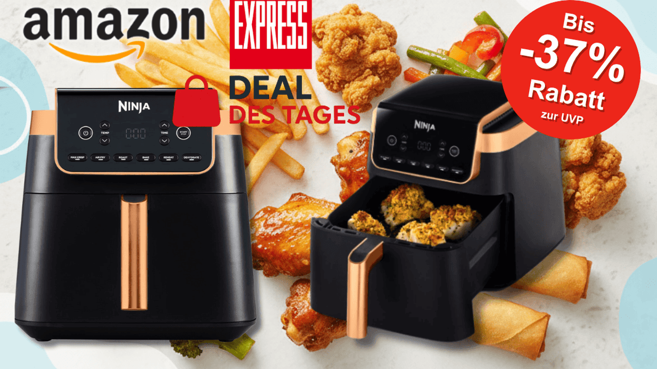 Die Ninja Heißluftfritteuse MAX PRO im eleganten Schwarz/Kupfer-Design: 6,2 L Fassungsvermögen und bis zu 75 % weniger Fett beim Garen.