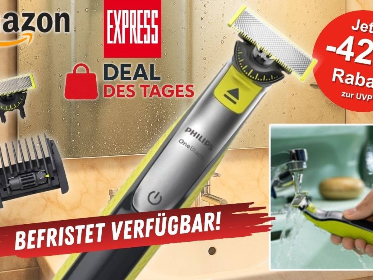 Philips OneBlade 360 Face elektrischer Rasierer & Trimmer in einem Badezimmer vorm Spiegel.