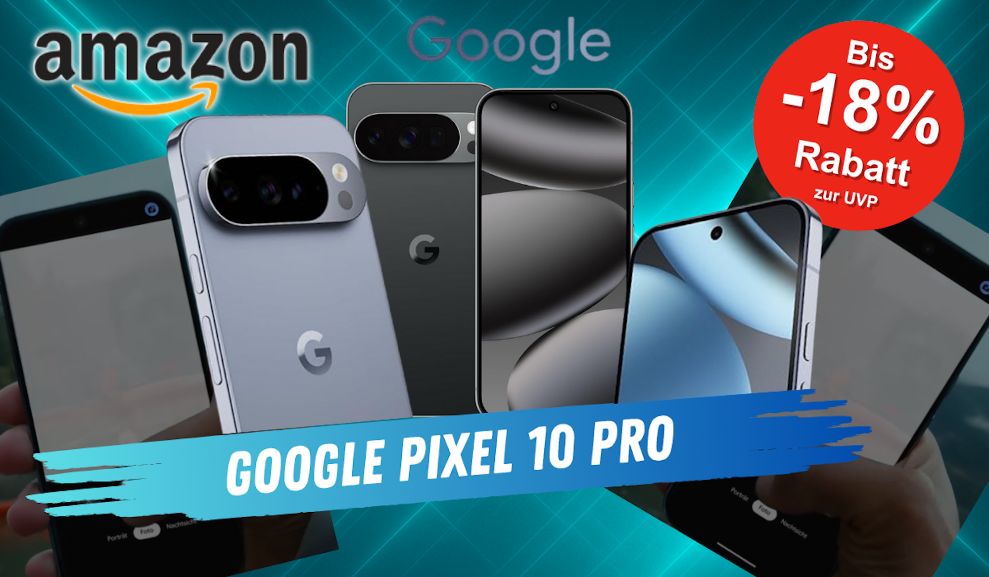 Google Pixel 10 Pro in mehreren Farb-Varianten.