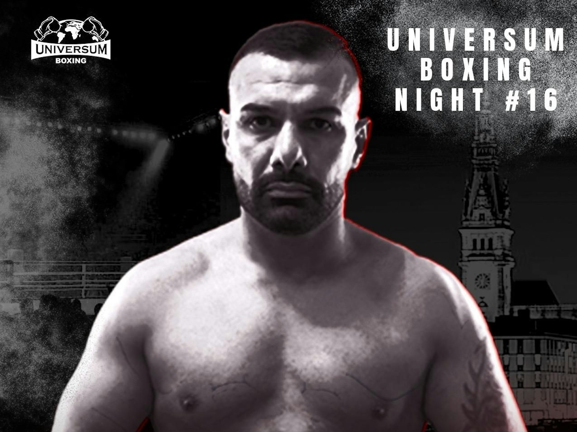 Auf einem Plakat ist ein Mann mit nacktem Oberkörper.