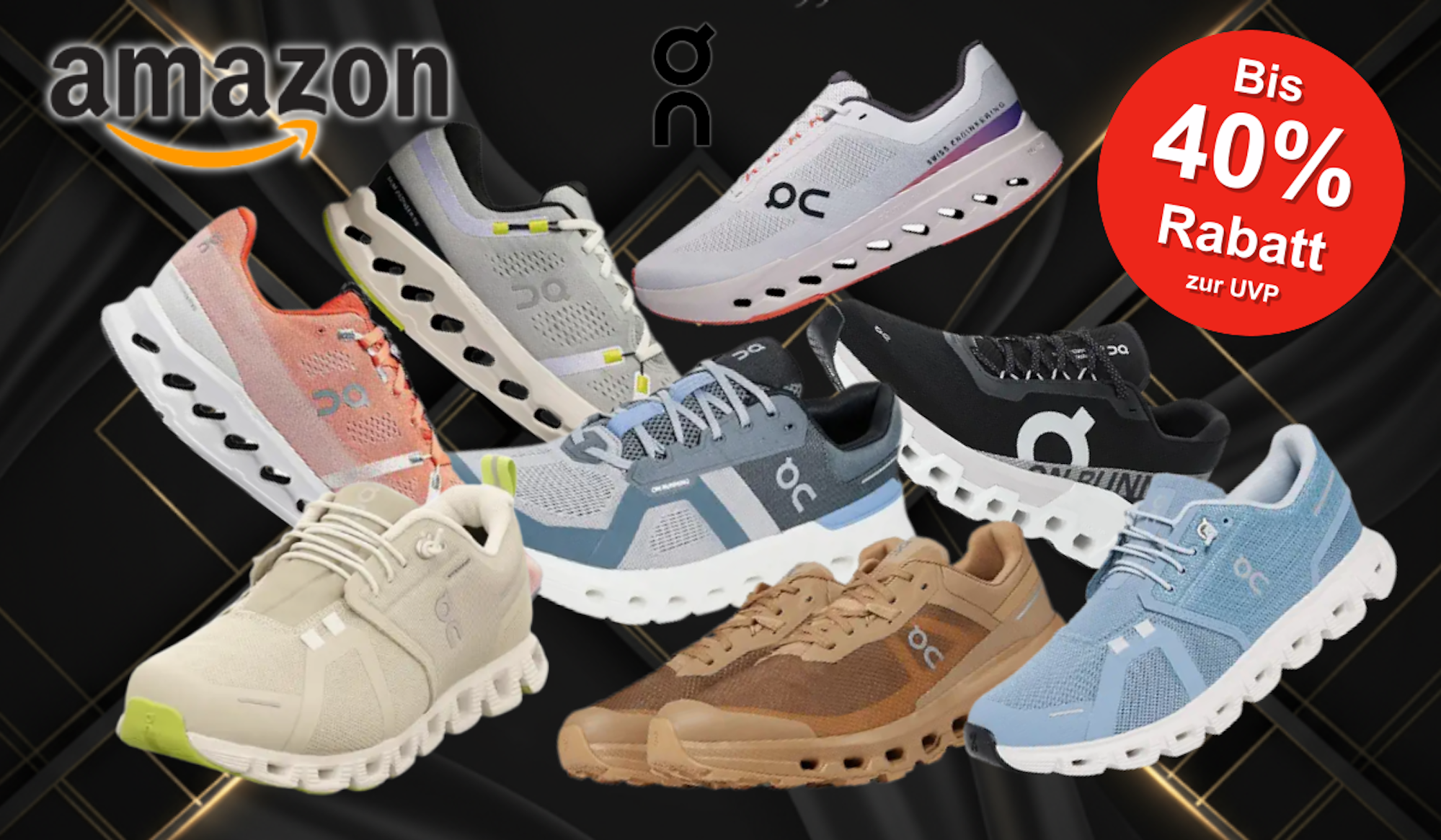 Auf dem Bild sind unterschiedliche Modelle und Varianten der Sneaker Marke On Running zu sehen