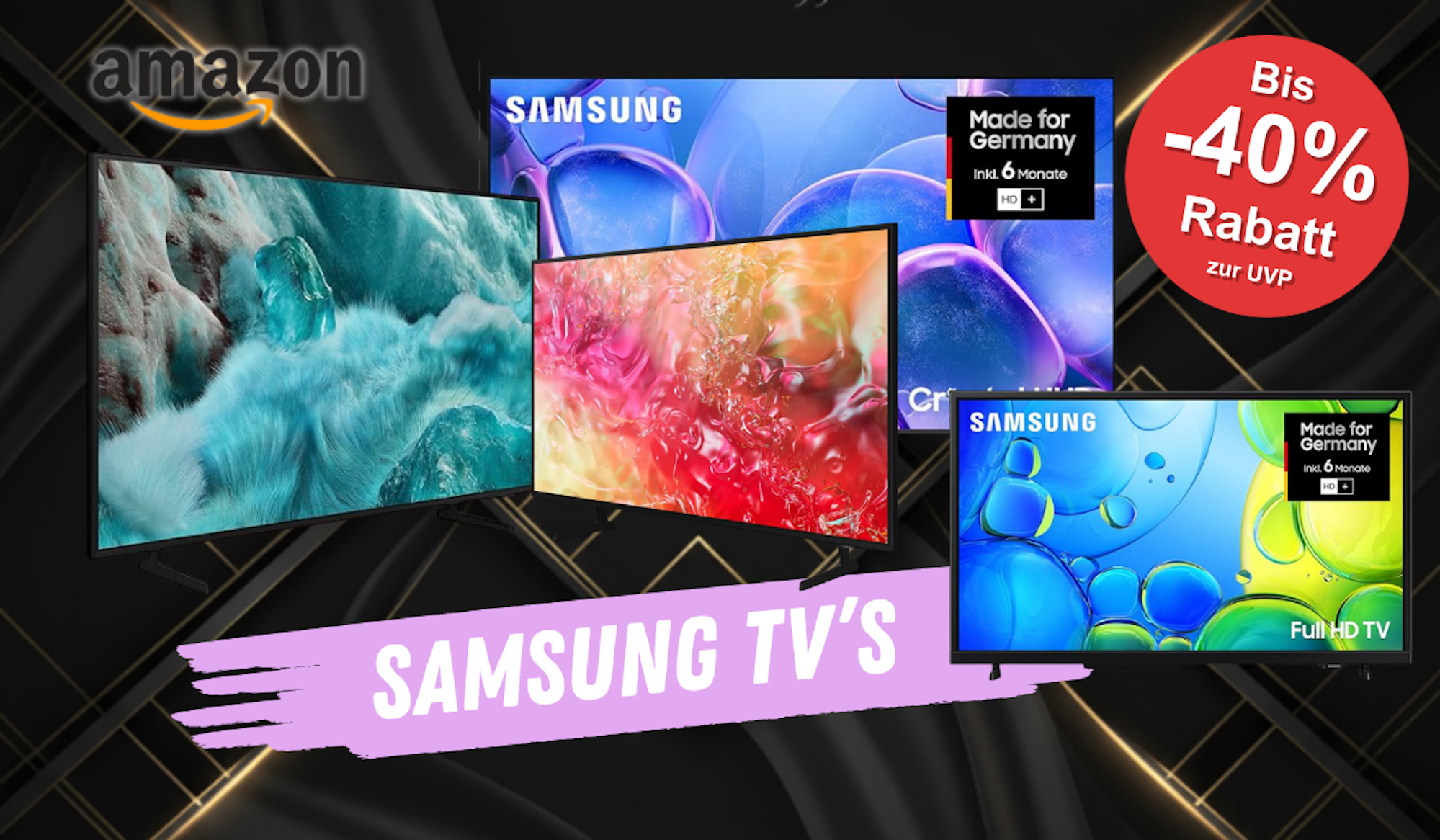 Auf dem Bild sind 4 unterschiedliche Samsung TVs abgebildet.