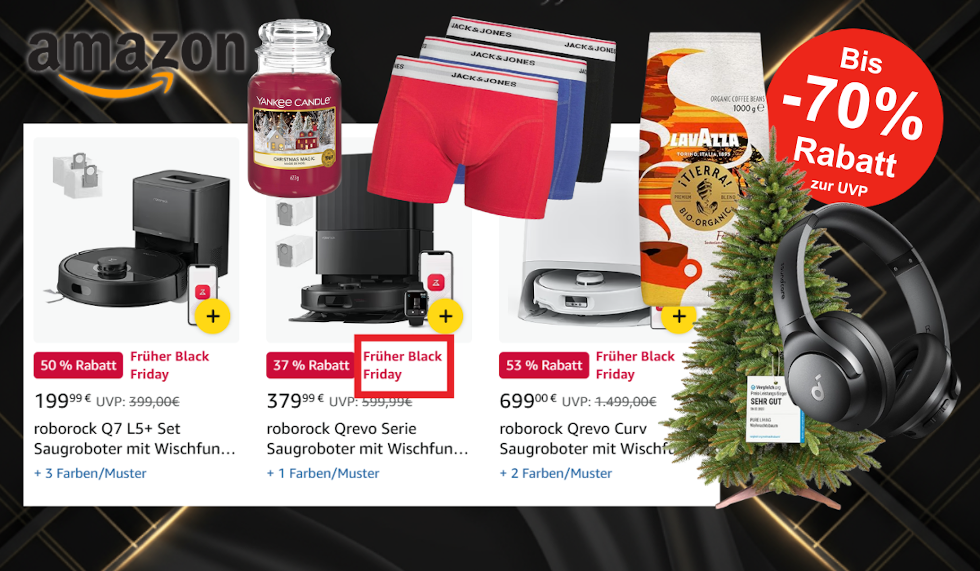 Auf dem Bild sind ein paar Produkte zu sehen, die im frühen Amazon Black Friday Sale sind