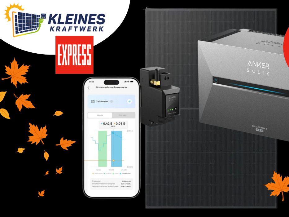 Darstellung eines Balkonkraftwerks von Kleines Kraftwerk mit Anker Solarbank.