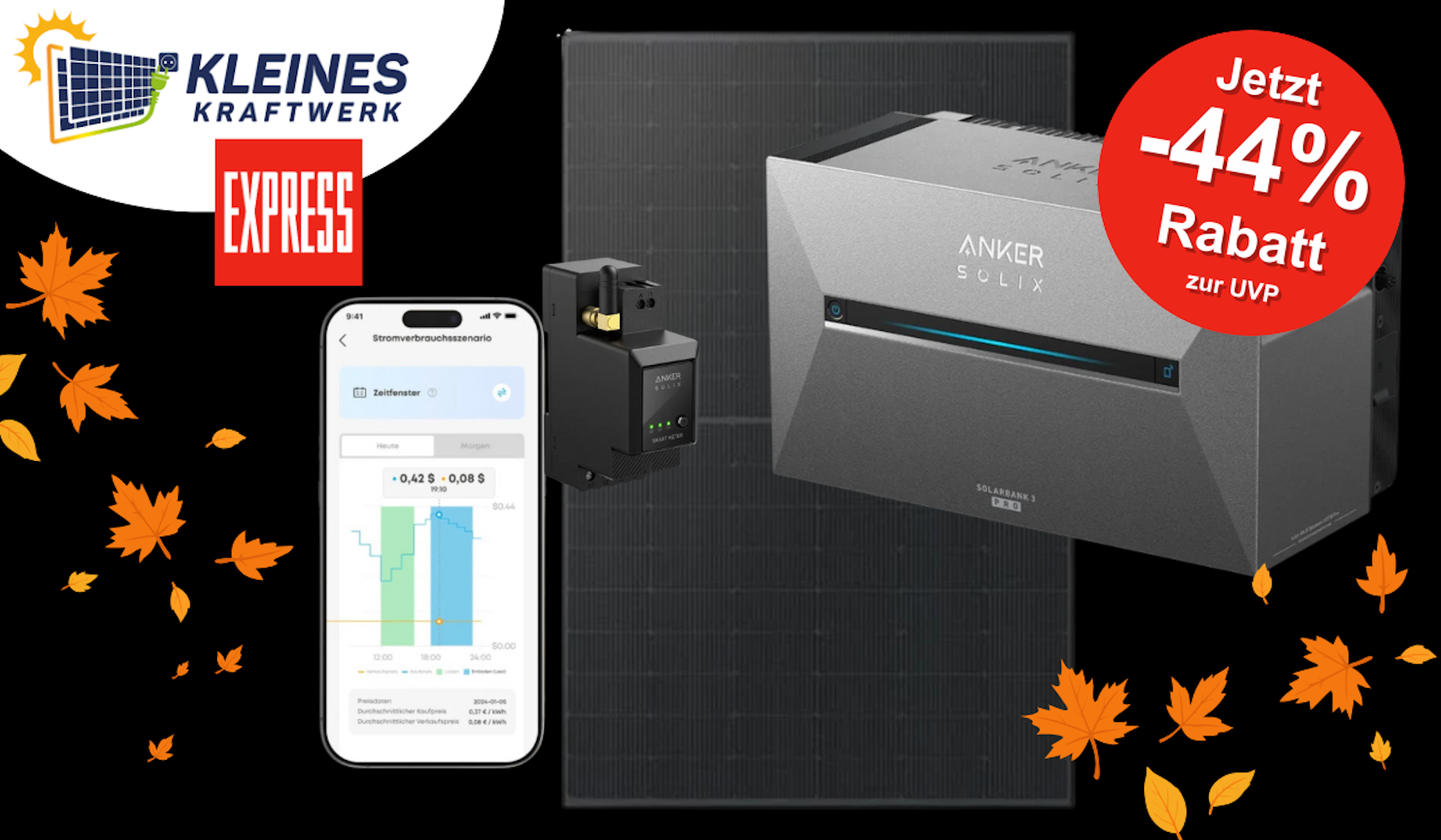 Darstellung eines Balkonkraftwerks von Kleines Kraftwerk mit Anker Solarbank.