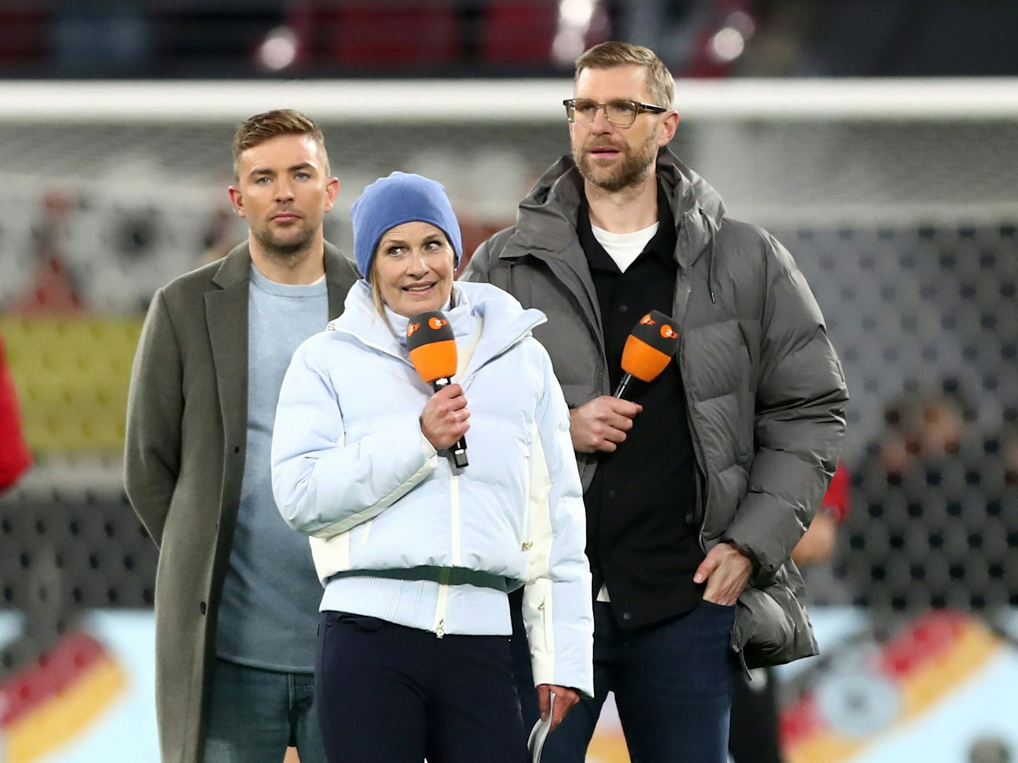Das Moderations-Trio des ZDF bei der Deutschen Nationalmannschaft.