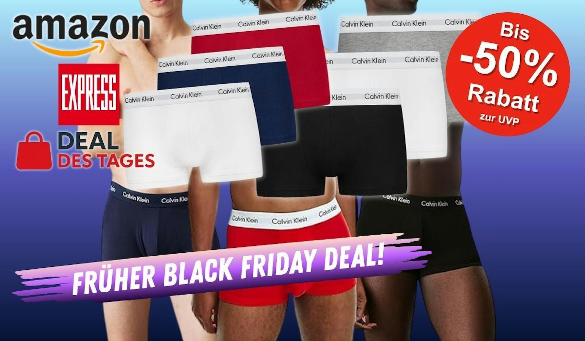 Calvin Klein Herren-Boxershorts in verschiedenen Farben von männlichen Models getragen.