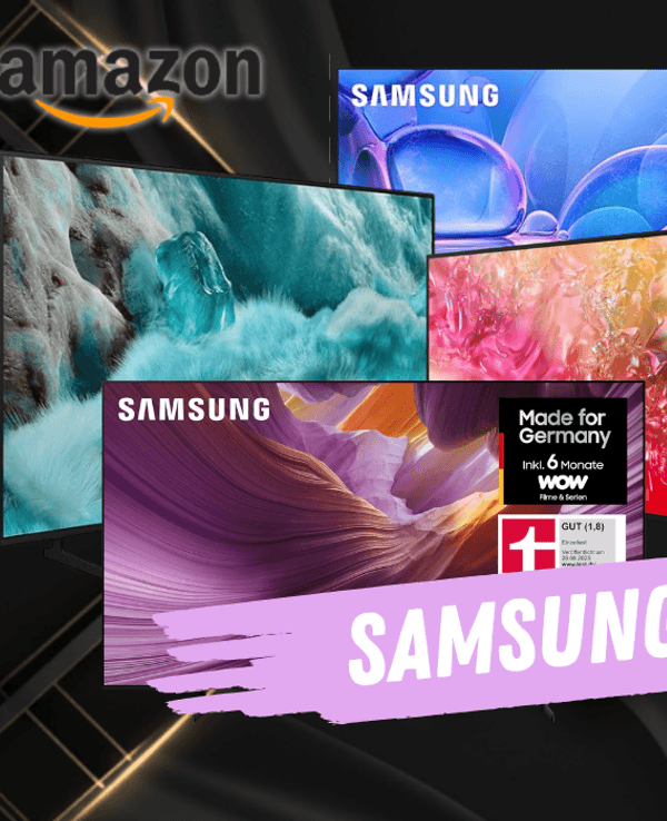 Auf einem dunklen Hintergrund befinden sich unterschiedliche Samsung TV Modelle.