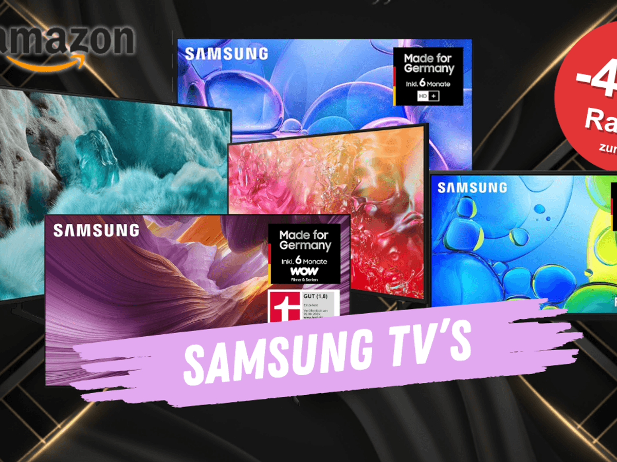 Auf einem dunklen Hintergrund befinden sich unterschiedliche Samsung TV Modelle.