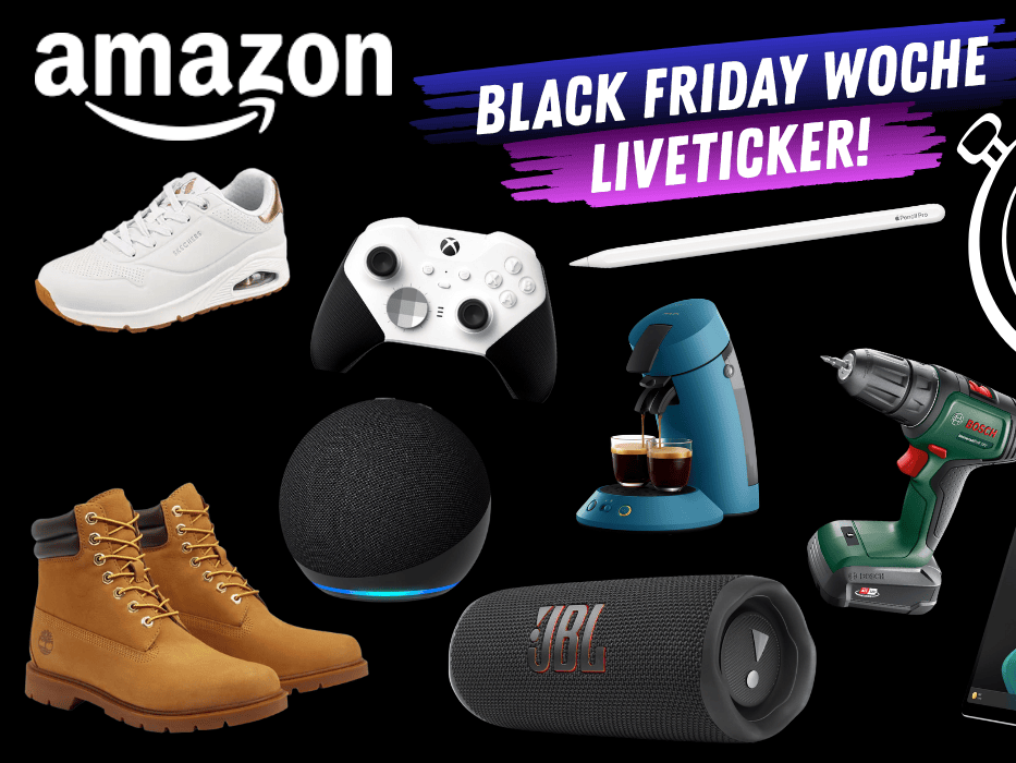 Verschiedene Produkte wie Schuhe, Elektronik, Werkzeug und Haushaltsgeräte, die du im Black Friday Sale kaufen kannst.