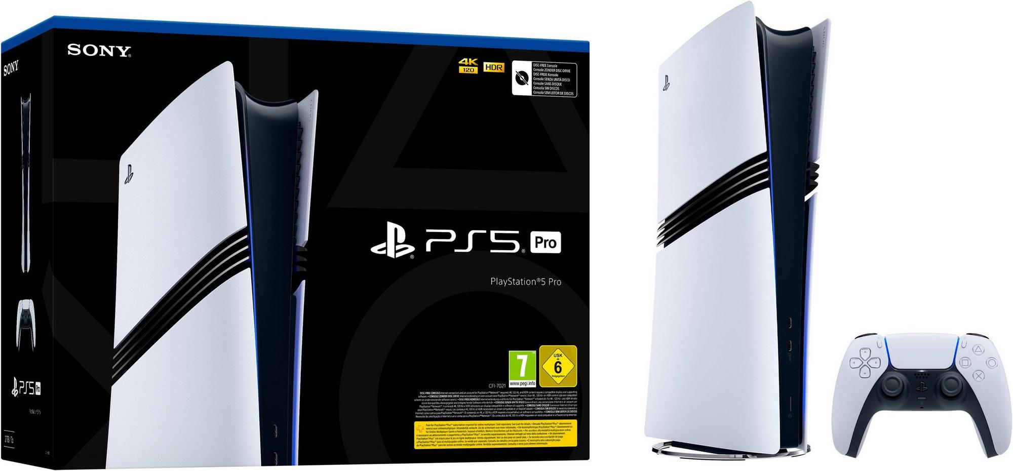 PlayStation 5 Pro 2 TB mit einem Dual Sense Controller.