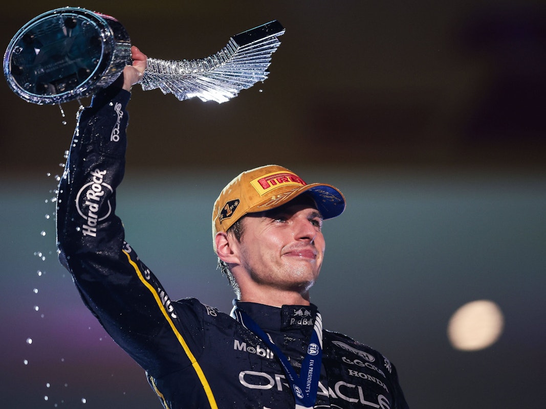 Max Verstappen jubelt über seinen Sieg beim Las-Vegas--GP.