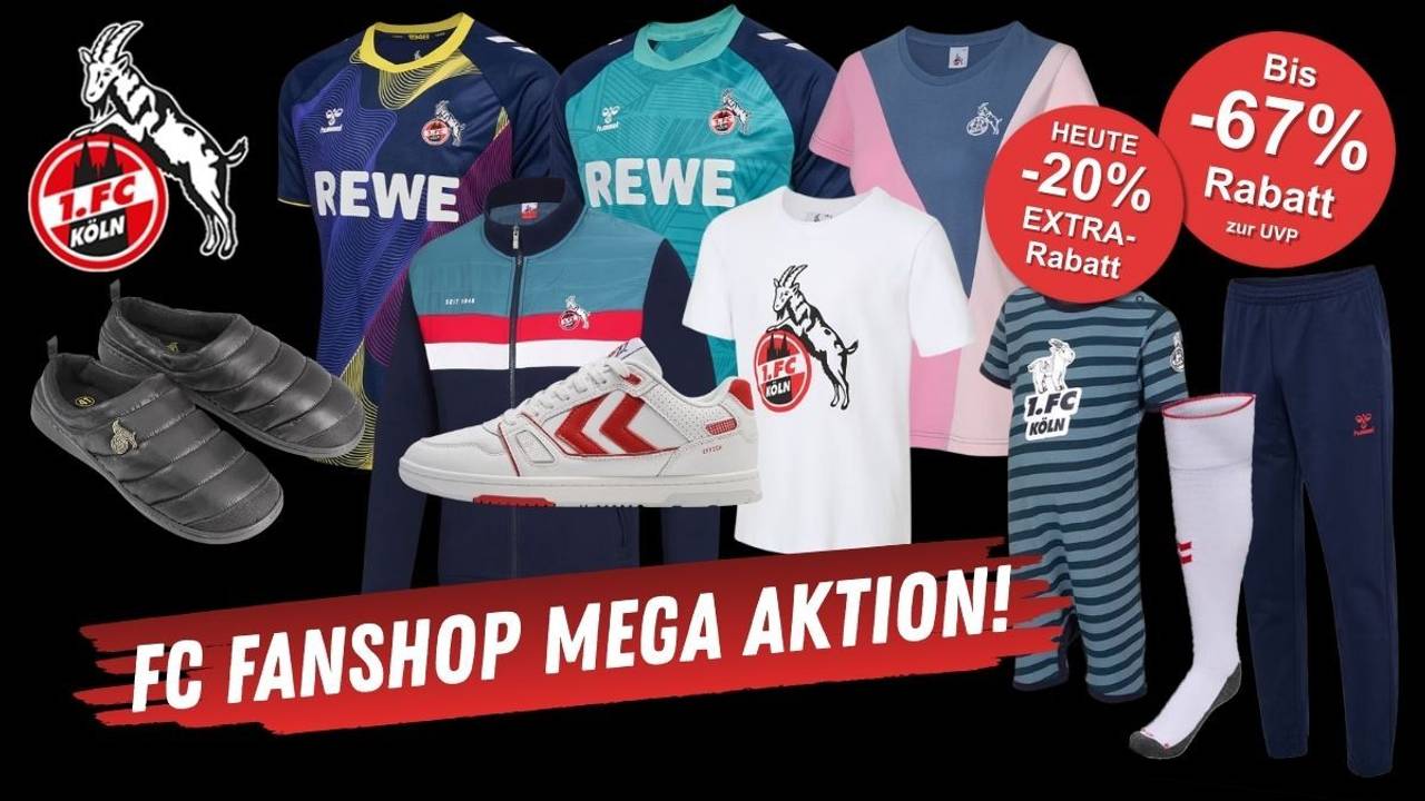 1. FC Köln Fan Artikel wie Trikots, Sneaker, Shirts und mehr.