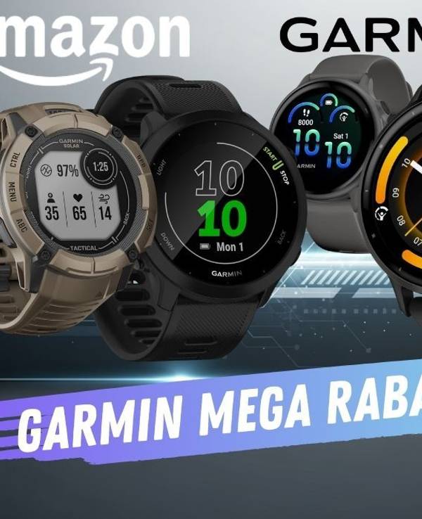 Garmin Venu 3, Instinct, vivoactive und Forerunner Smartwatches vor einem digitalen, technischen Hintergrund.