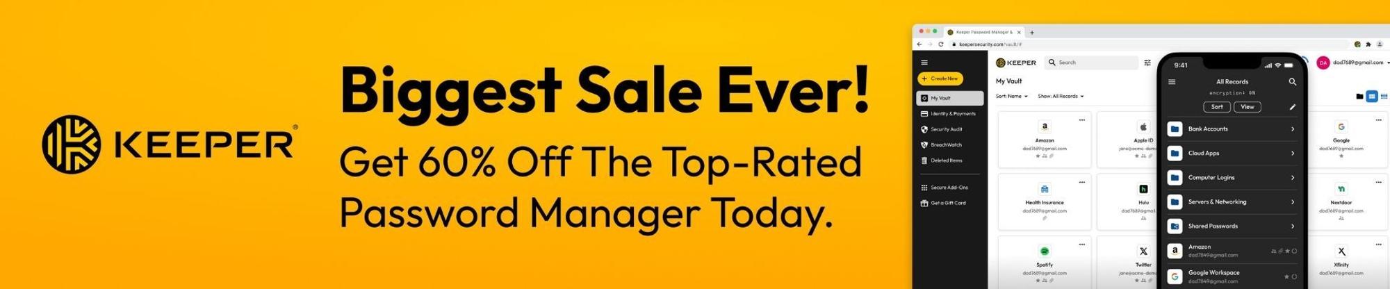 Keeper Passwort Manager Cyber Week Banner mit Titel "Biggest Sale Ever"