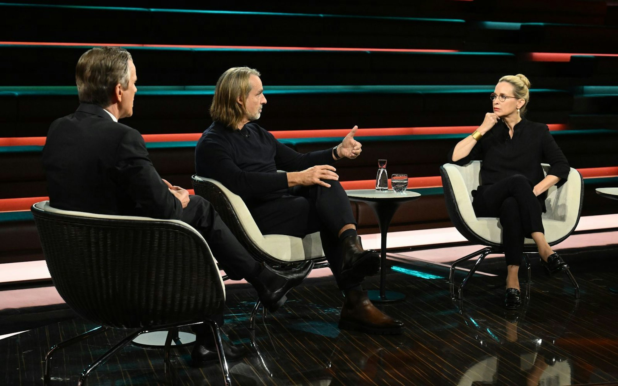 Markus Lanz (links) hatte unter anderem Richard David Precht und Frauke Brosius-Gersdorf zu Gast. (Bild: ZDF / Cornelia Lehmann)