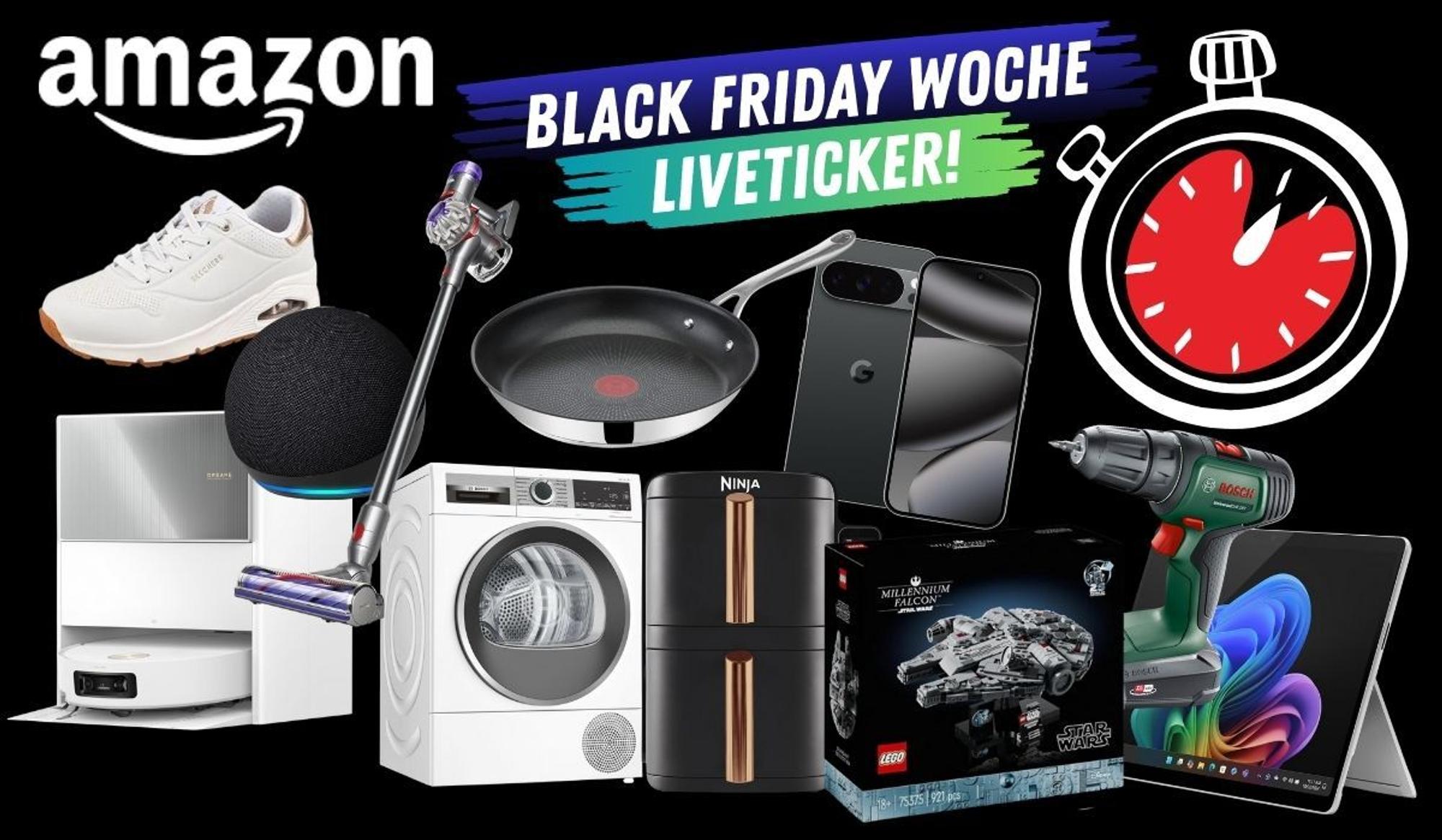 Verschiedene Produkte wie Waschmaschine Bosch, Lego Star Wars Modell, Skechers Sneaker, Dreame Saugroboter, Google Pixel Handy, Ninja Airfryer.