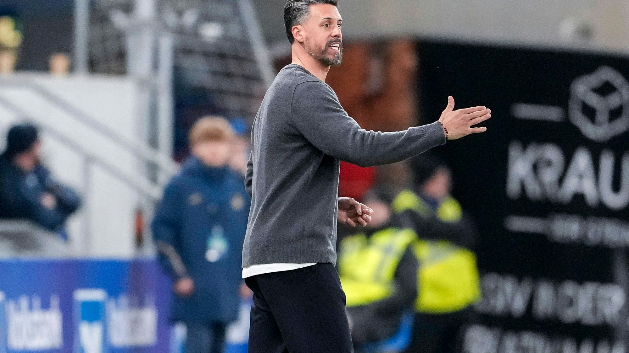Sandro Wagner steht auf dem Spielfeldrand und gestikuliert während eines Spiels