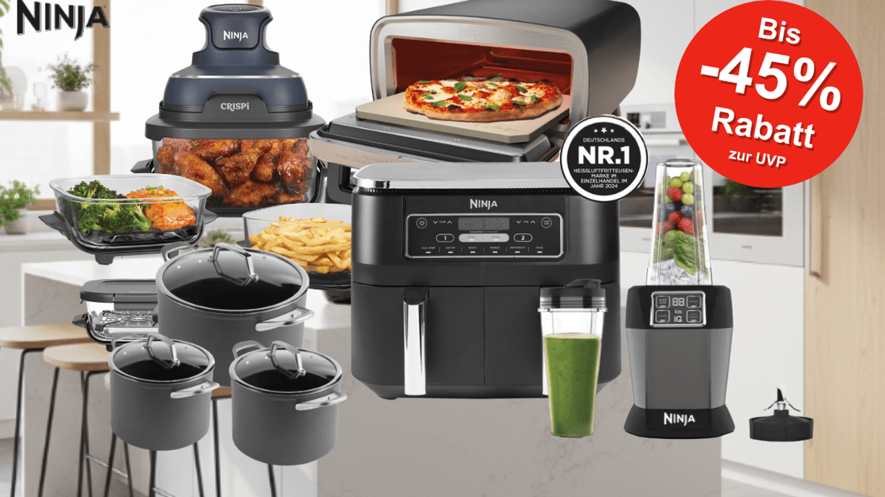 Ninja Airfryer vor einem Küchenhintergrund.