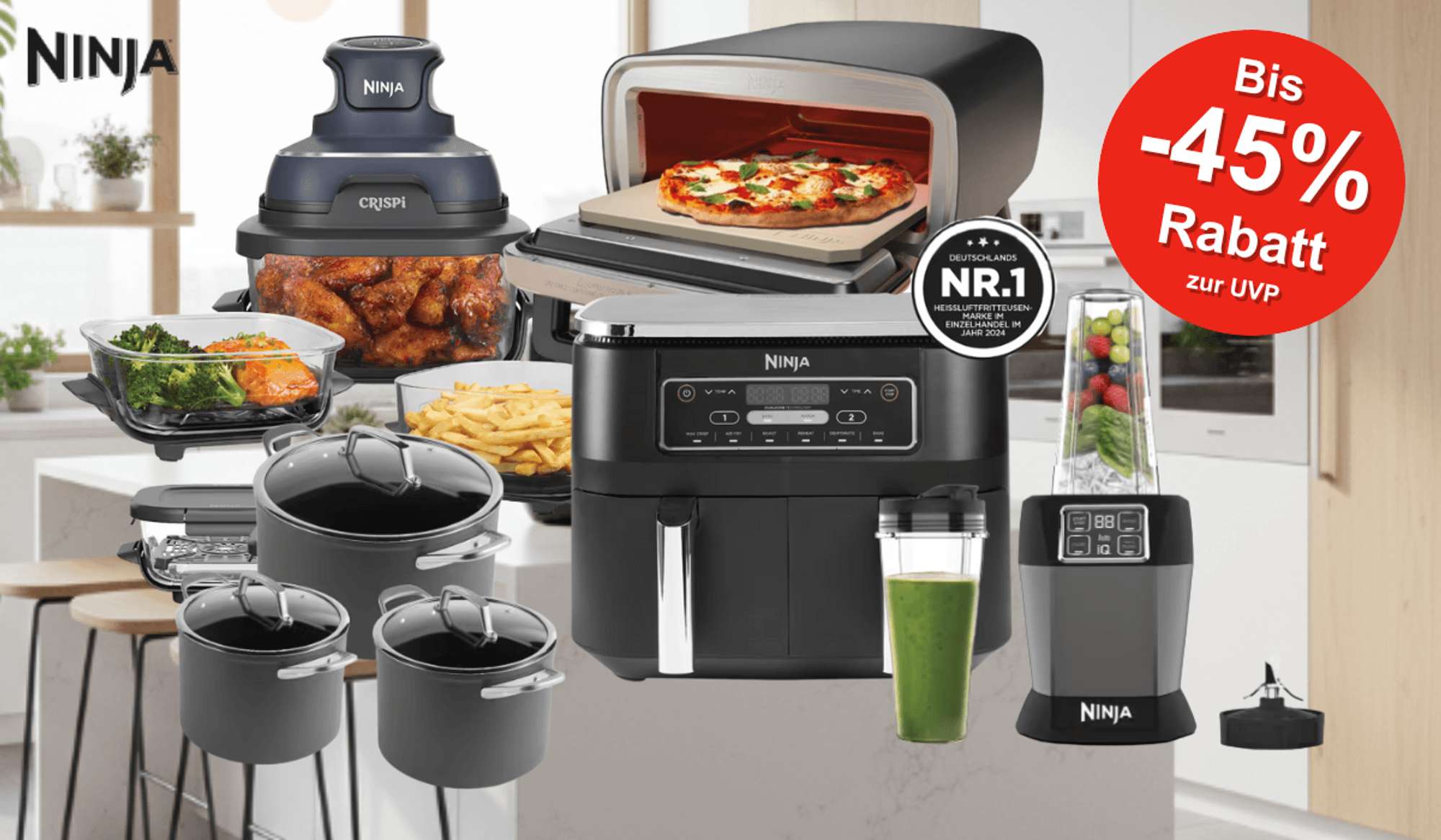 Ninja Airfryer vor einem Küchenhintergrund.