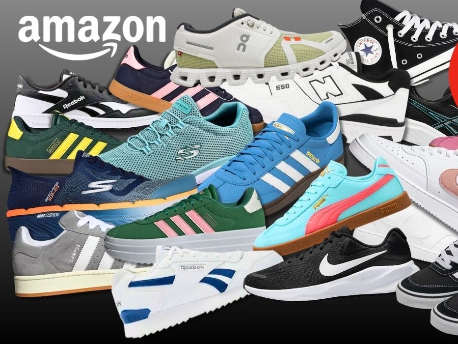 Sneaker Modelle von Nike, adidas, Skechers, On, Puma, New Balance, Vans, Asics, Reebok, Converse und mehr vor einem dunklen Hintergrund.