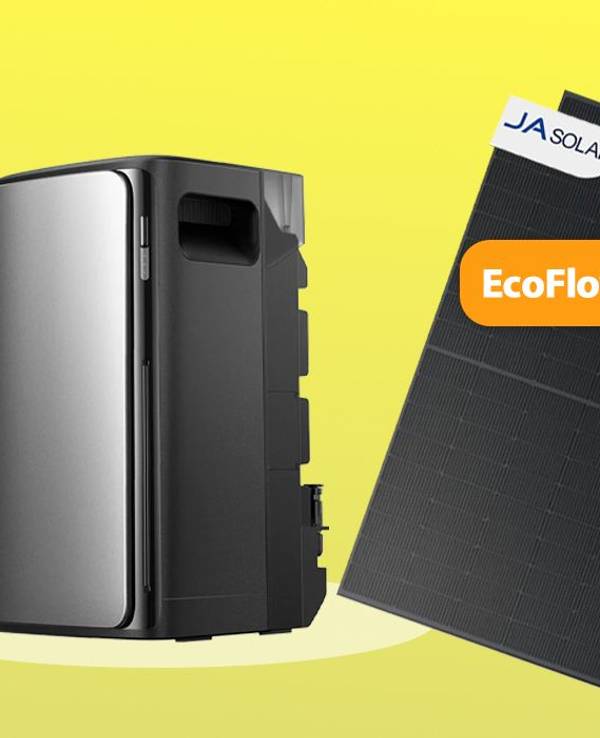 EcoFlow Stream Ultra X Speicher mit vier bifazialen 500-Wp-Solarmodulen als Balkonkraftwerk-Set.