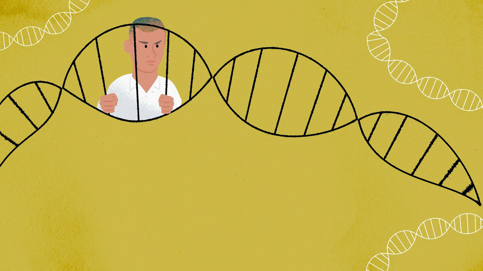 Mann hinter Doppelhelix-Gitterstäben