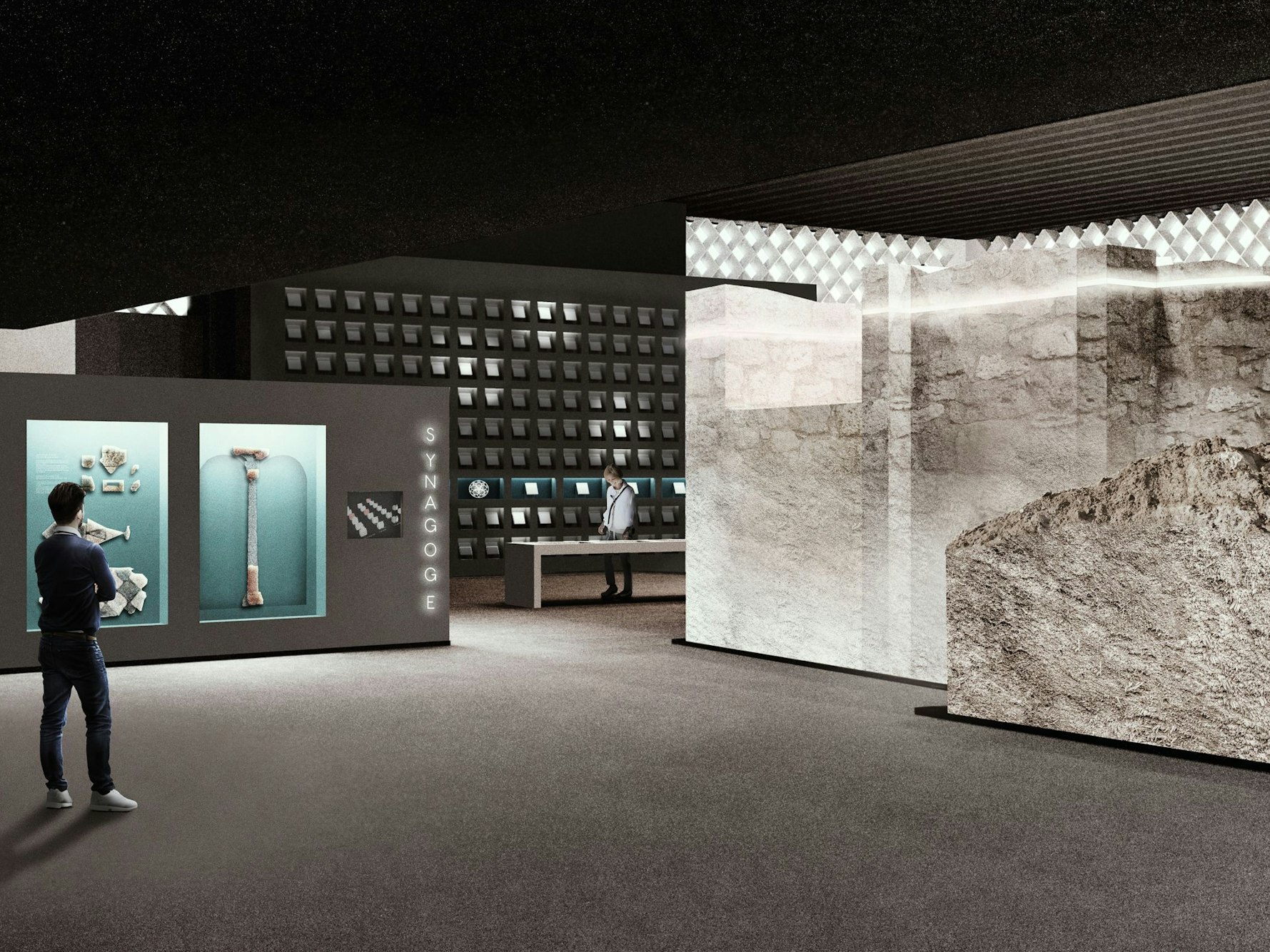 Blick in das Innere des im Bau befindlichen Museums vor dem Rathaus.