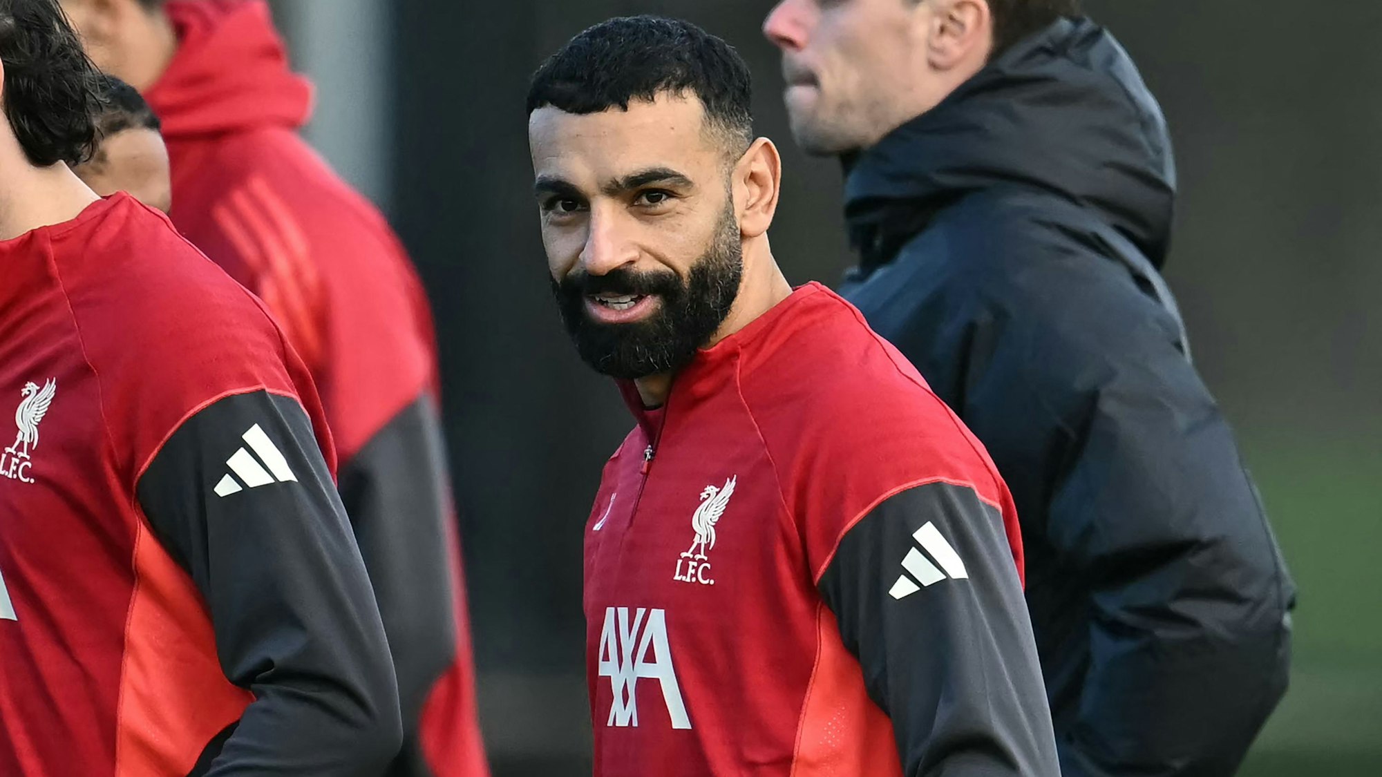 Mohamed Salah mit guter Laune beim Training.