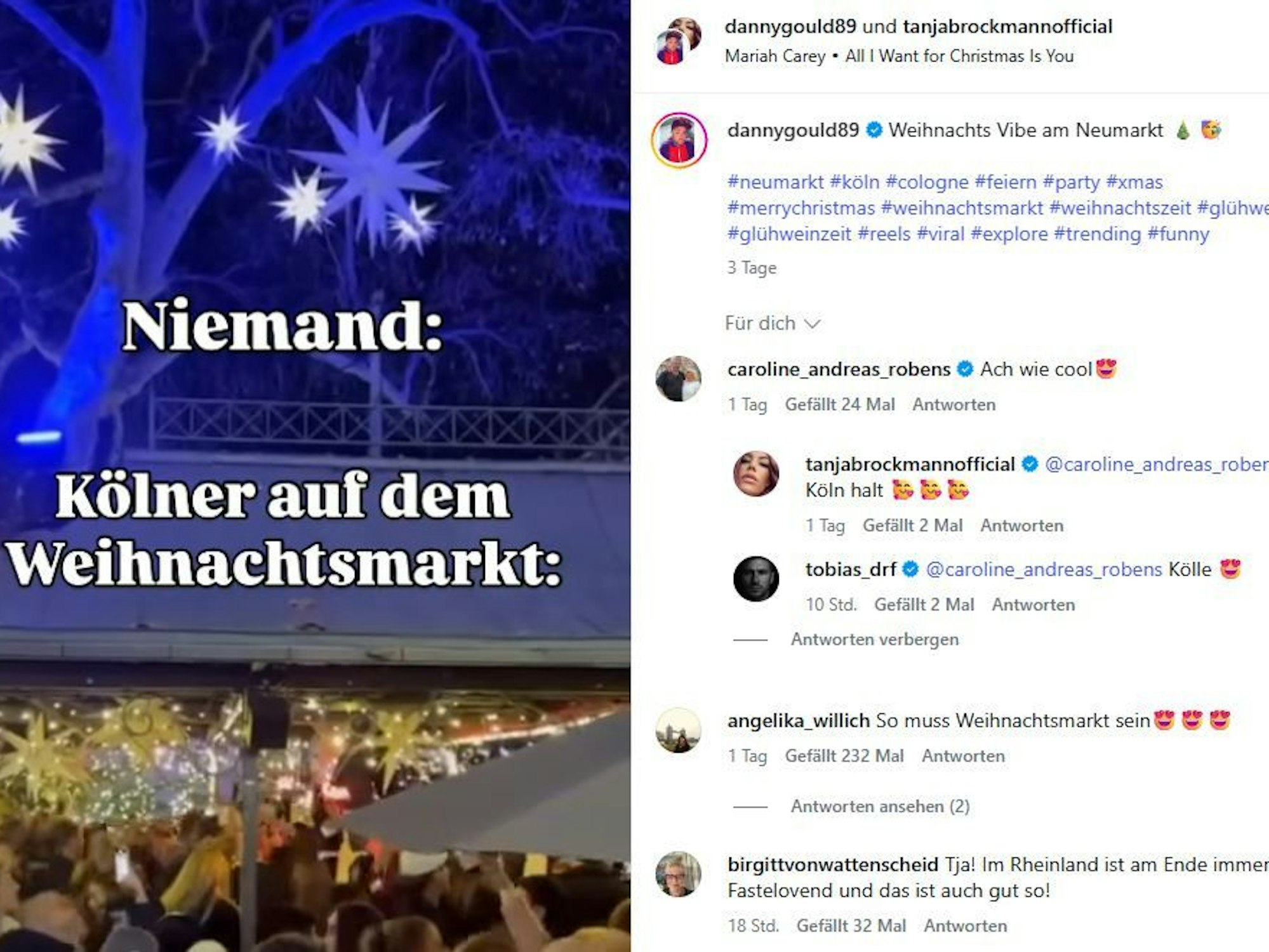 Ein Screenshot aus dem Video vom Kölner Weihnachtsmarkt am Neumarkt