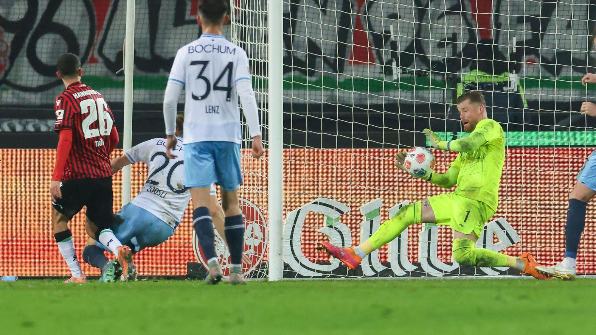 Timo Horn pariert den Schuss von Waniss Taibi.