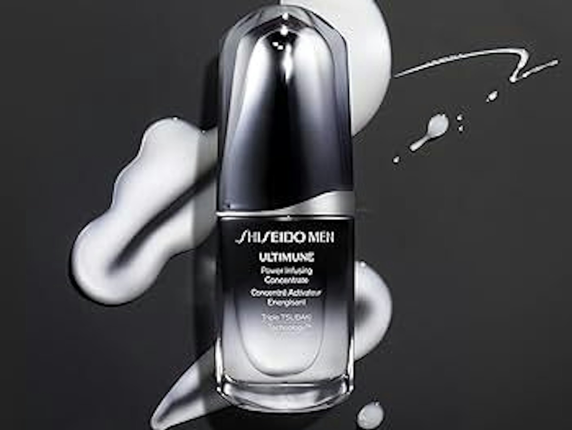 Ein schwarzes Fläschchen mit einem Gesichtsserum