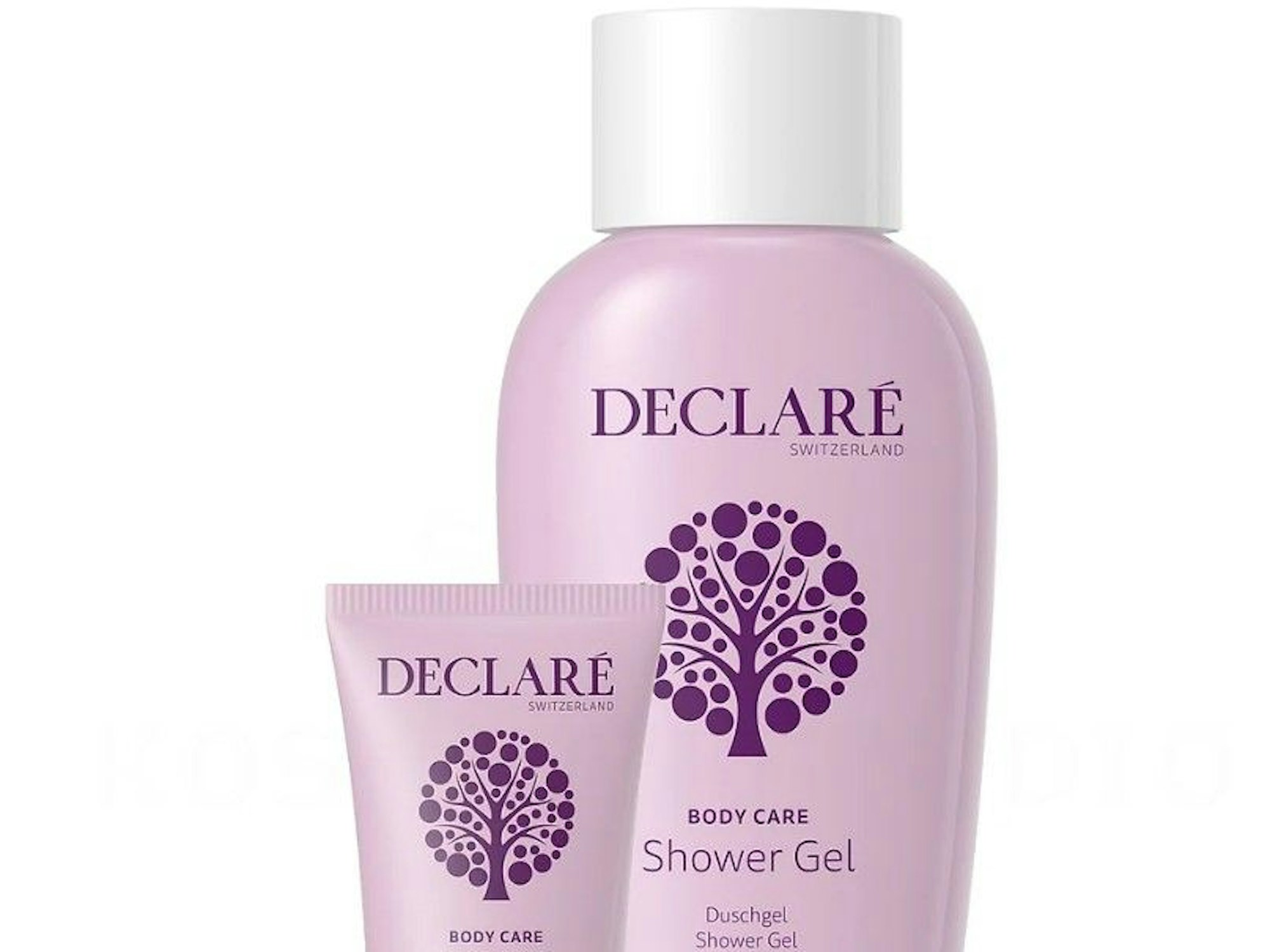 Zwei fliederfarbene Fläschchen bzw eine Tube mit Creme