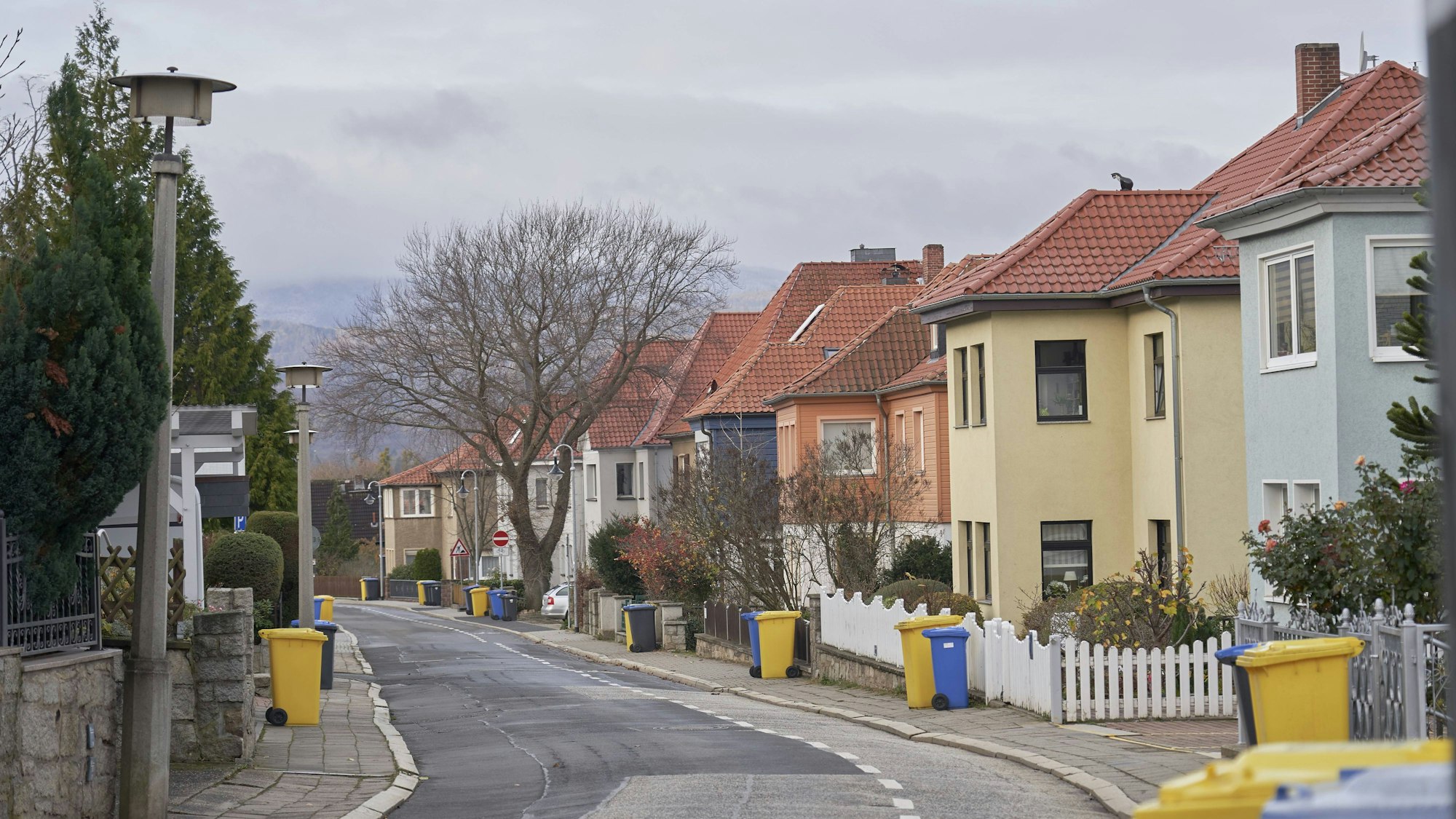 Mülltonnen der Mülltrennung stehen auf der Straße