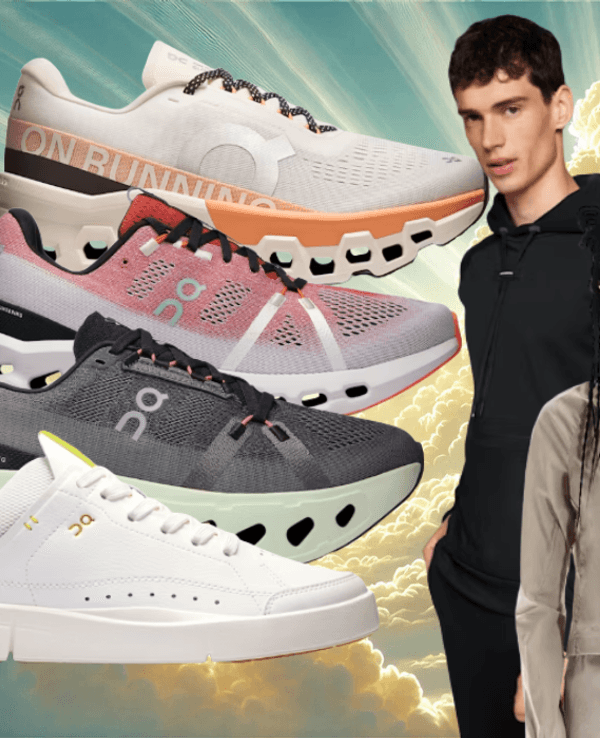 On Sneaker vor einem sonnigen Himmel mit mehreren Fashion-Models.
