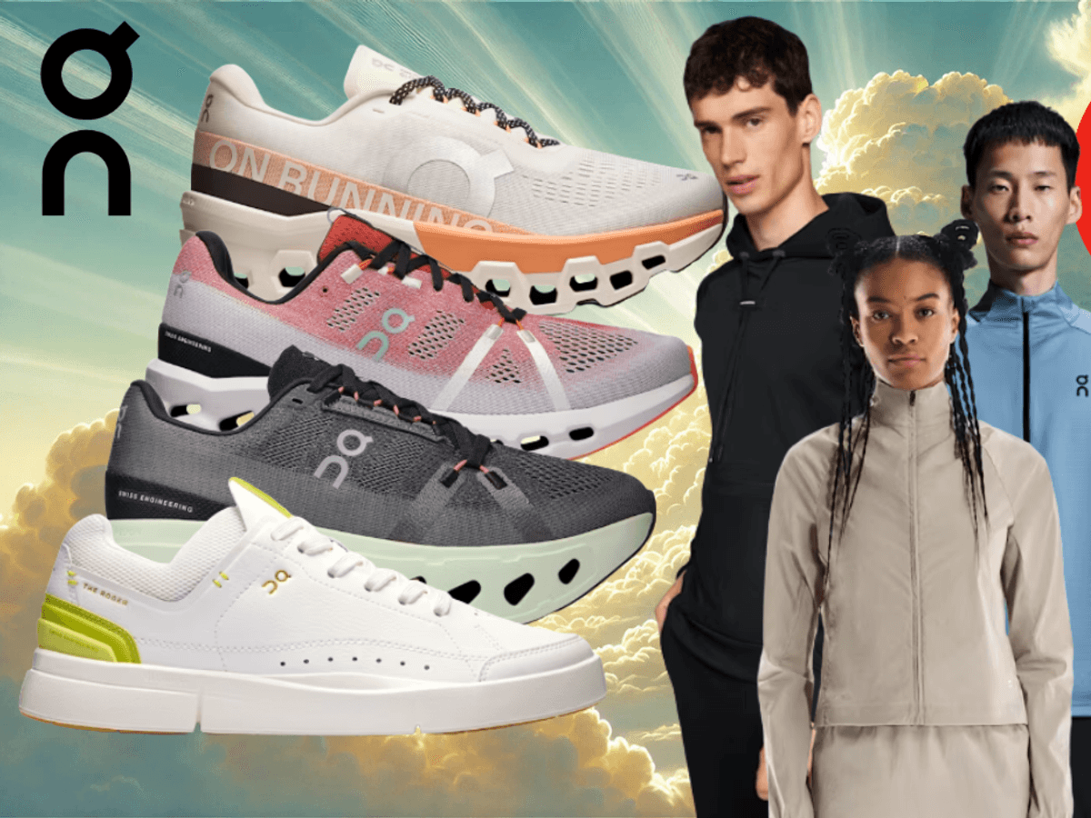 On Sneaker vor einem sonnigen Himmel mit mehreren Fashion-Models.