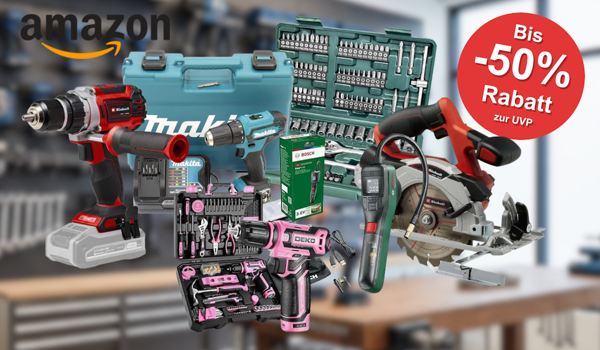 Mega Werkzeug Deals im Amazon Last Minute Sale bei Amazon mit Preisnachlässen von bis zu 50% auf Marken, wie Bosch, Einhell, Makita u.v.m.