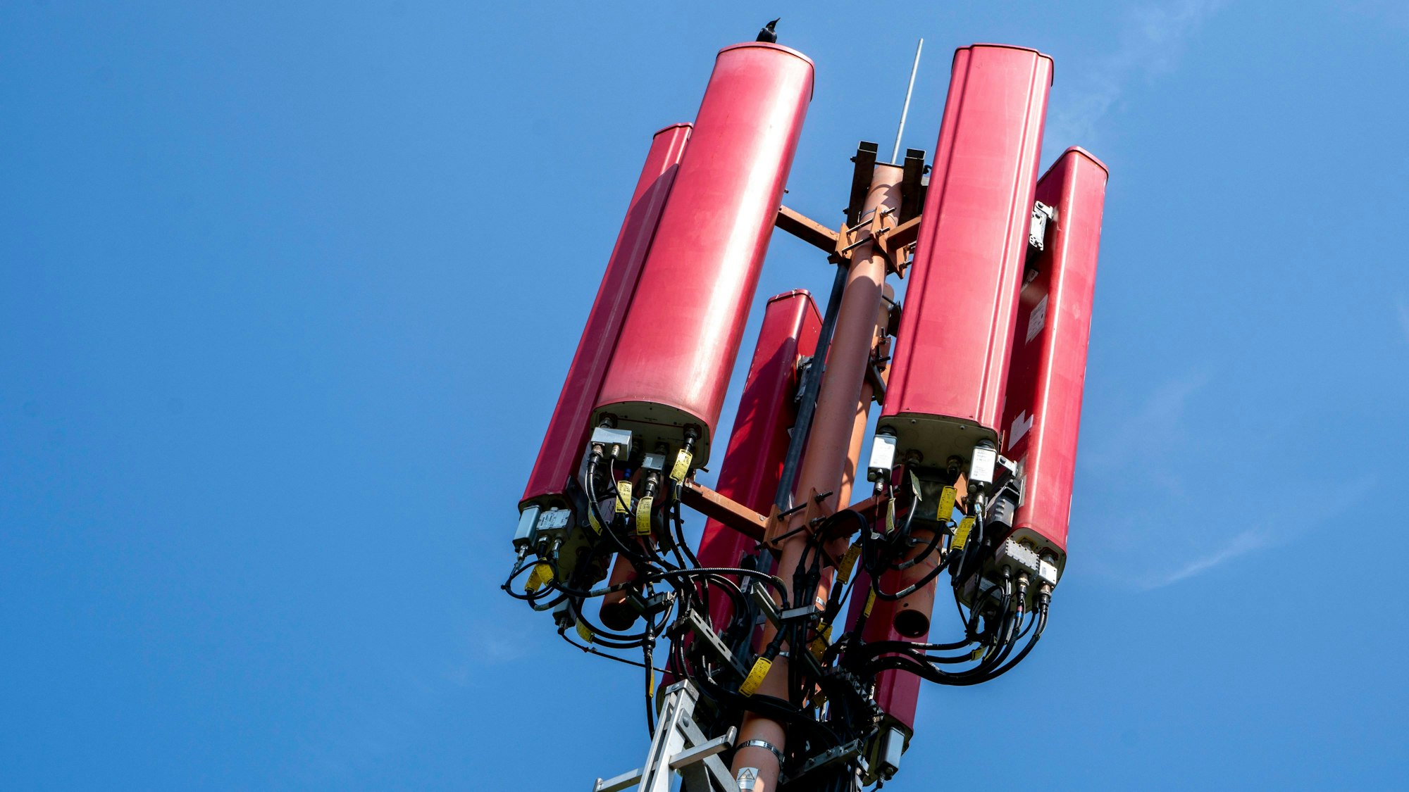 Eine Mobilfunkantenne vor blauem Himmel