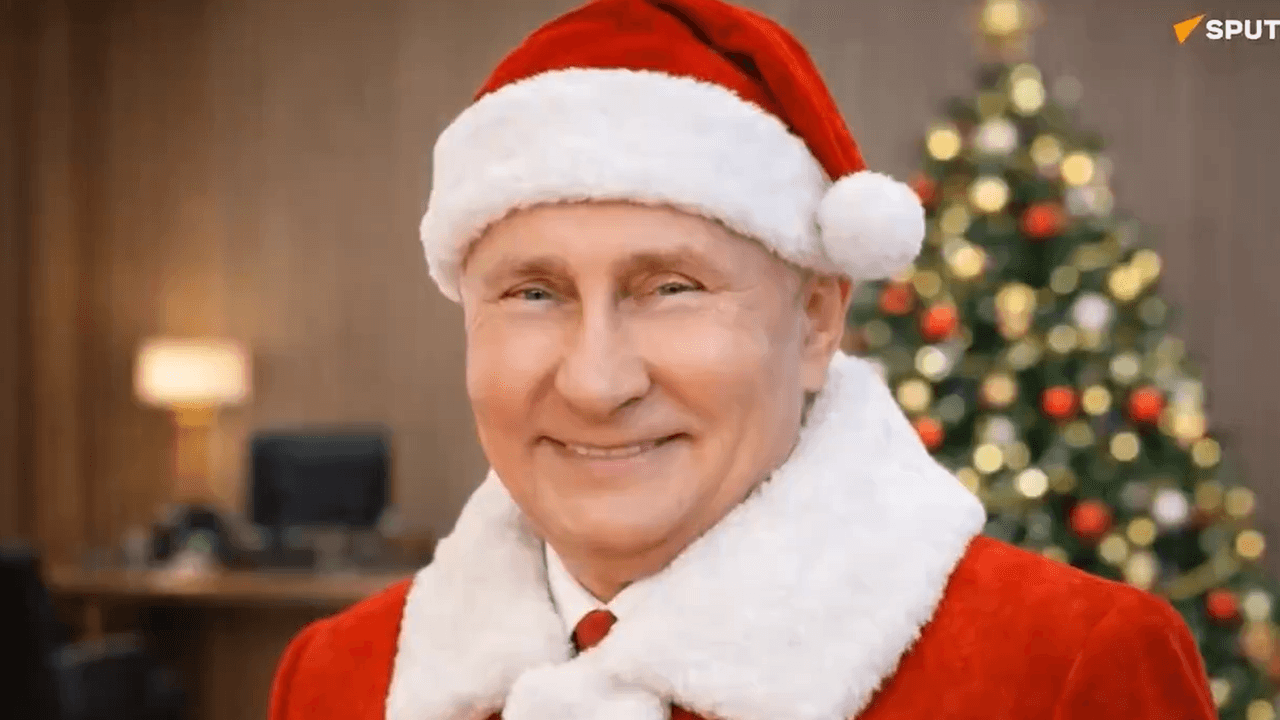 Putin als Weihnachtsmann? Screenshot aus dem KI-Video, das die russische Botschaft in Kenia veröffentlicht hat.