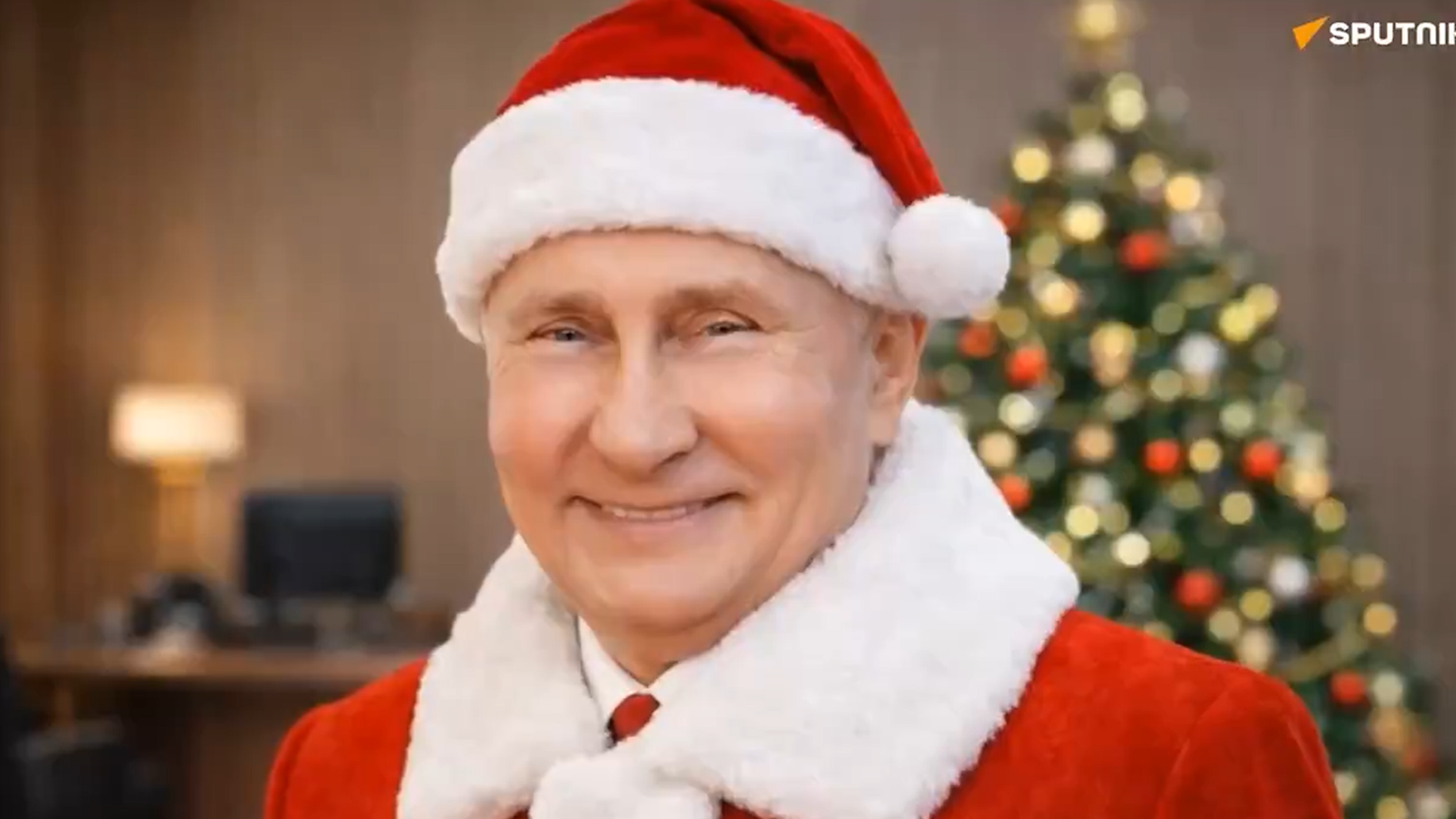 Putin als Weihnachtsmann? Screenshot aus dem KI-Video, das die russische Botschaft in Kenia veröffentlicht hat.