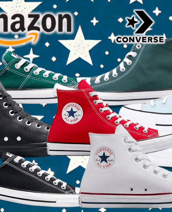 Chuck Taylor All Stars in Verschiedenen Farben und Modellen vor einem Hintergrund mit Sternen.