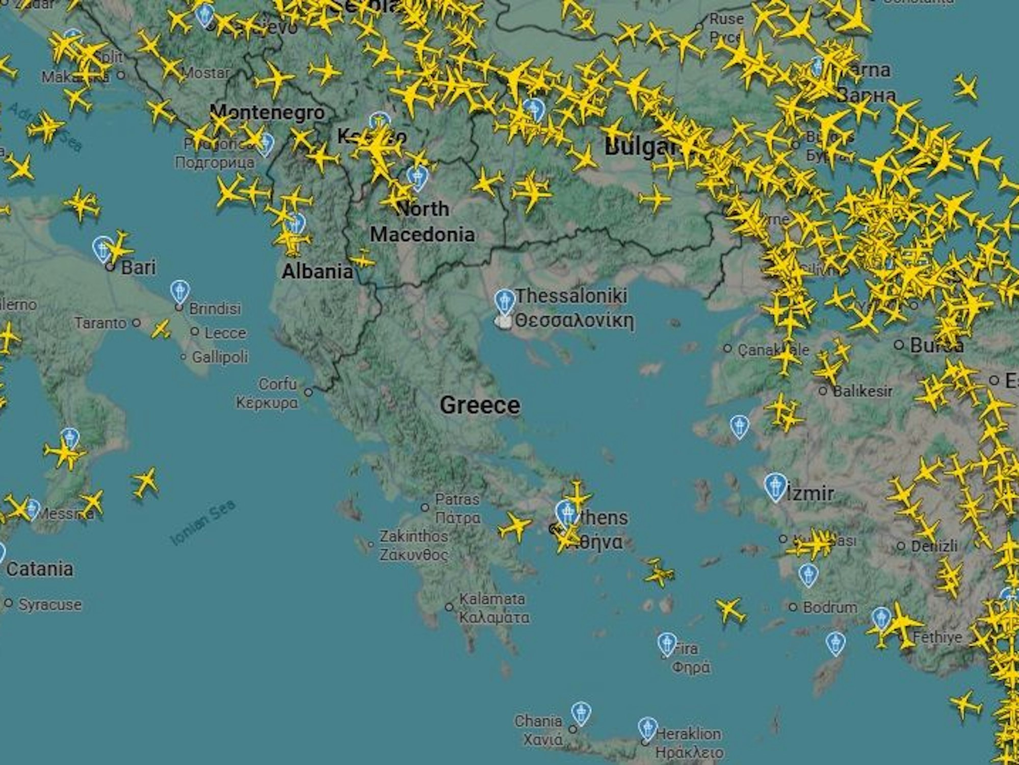 Über Griechenland ist kein Flieger unterwegs.